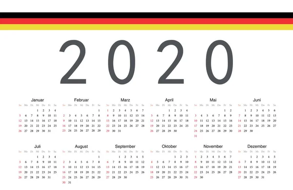 독일어 2020 년 벡터 달력 — 스톡 벡터