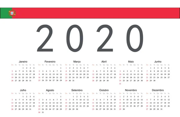 Portugalski 2020 kalendarz wektorowy rok — Wektor stockowy