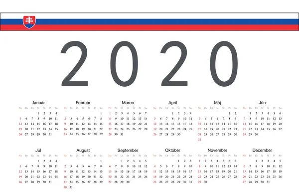 Szlovák 2020 év vektornaptár — Stock Vector
