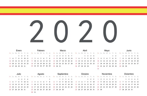 Spanska 2020 år vektor kalender — Stock vektor