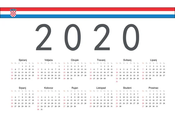 Chorwacki 2020 kalendarz wektorowy rok — Wektor stockowy