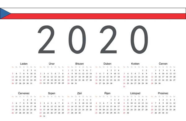 Calendrier vectoriel année 2020 tchèque — Image vectorielle