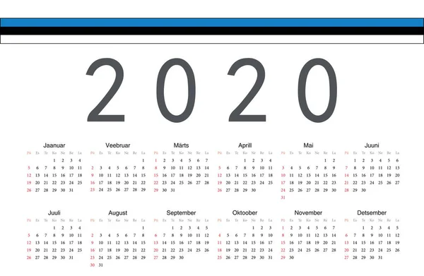 Calendário vetorial estoniano 2020 ano —  Vetores de Stock