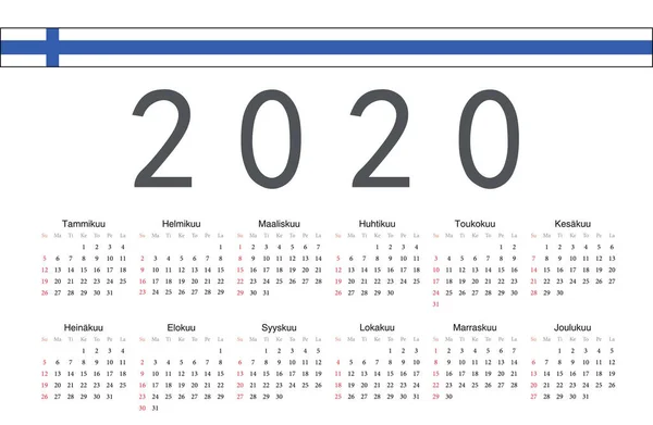 Φινλανδική 2020 έτος ημερολόγιο διάνυσμα Διάνυσμα Αρχείου