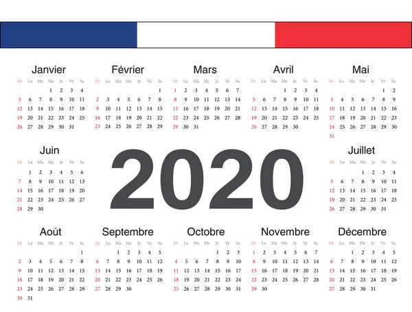 Vektör fransız daire takvimi 2020 — Stok Vektör