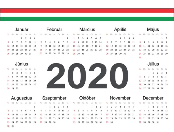 Wektor węgierski okrąg kalendarz 2020 — Wektor stockowy
