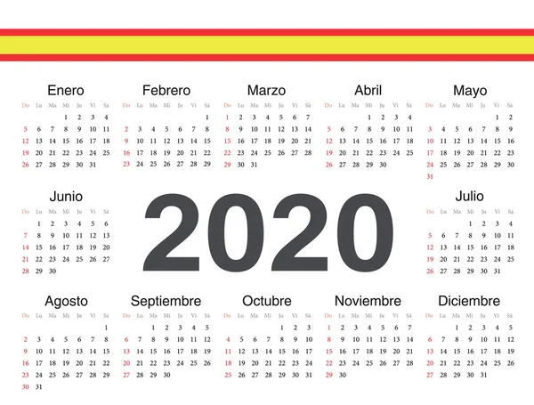 Vektör İspanyolca daire takvimi 2020 — Stok Vektör