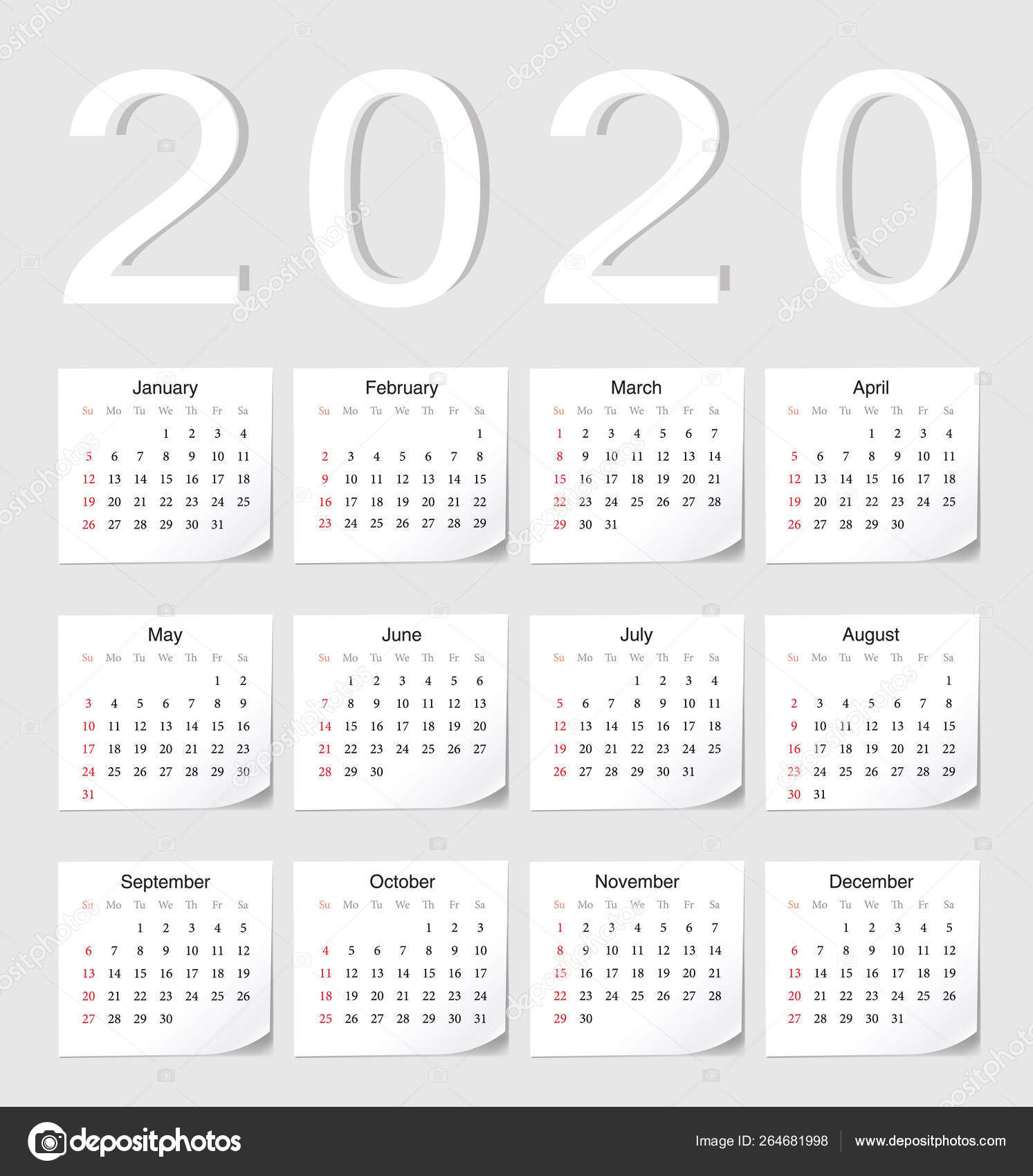European 2020 calendar — Stock Vector © julvil11 #264681998