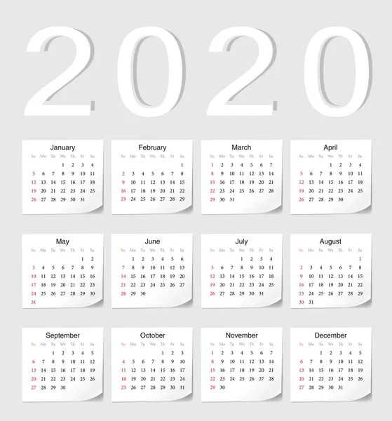Calendário europeu 2020 —  Vetores de Stock