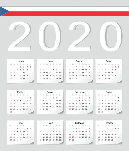 Tjeckiska 2020 kalender — Stock vektor