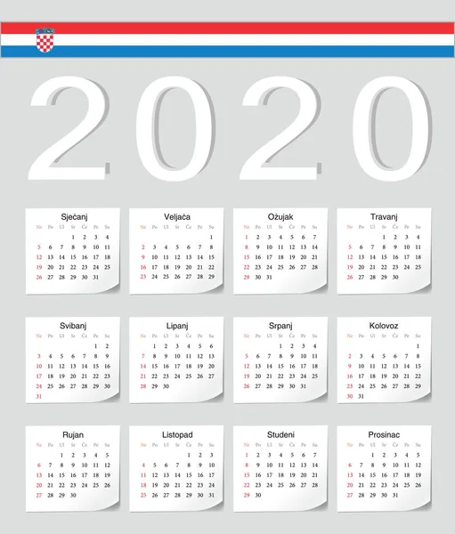 Хорватська 2020 календар — стоковий вектор