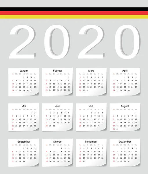 Niemiecki 2020 kalendarz — Wektor stockowy