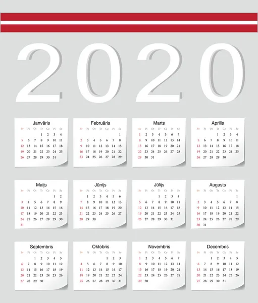 Latvian 2020 calendar — Stock Vector