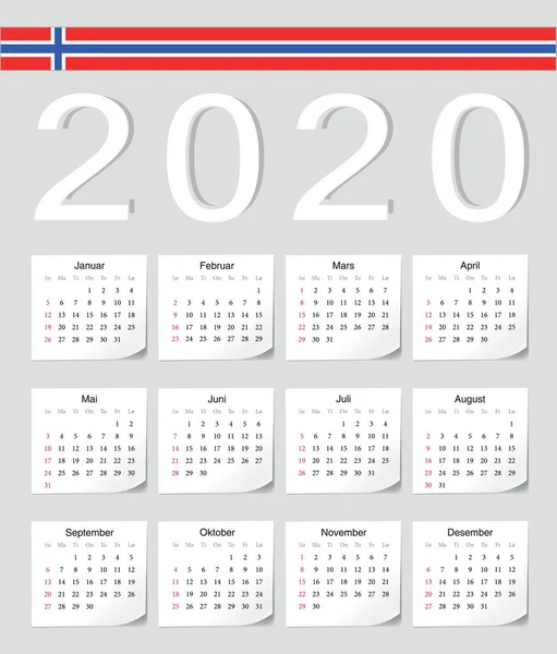 Calendario noruego 2020 — Vector de stock