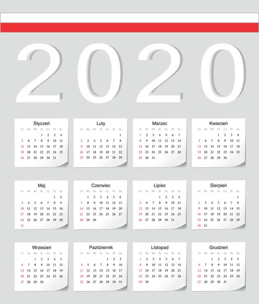Polski 2020 kalendarz — Wektor stockowy