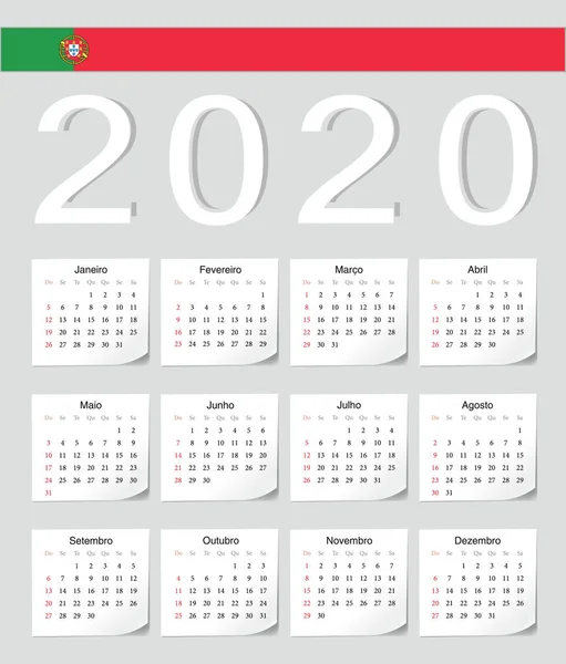 Portugalski 2020 kalendarz — Wektor stockowy