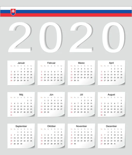 Slovakiska 2020 kalender — Stock vektor