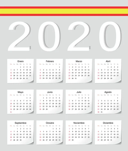 Spanish 2020 calendar — Stock Vector