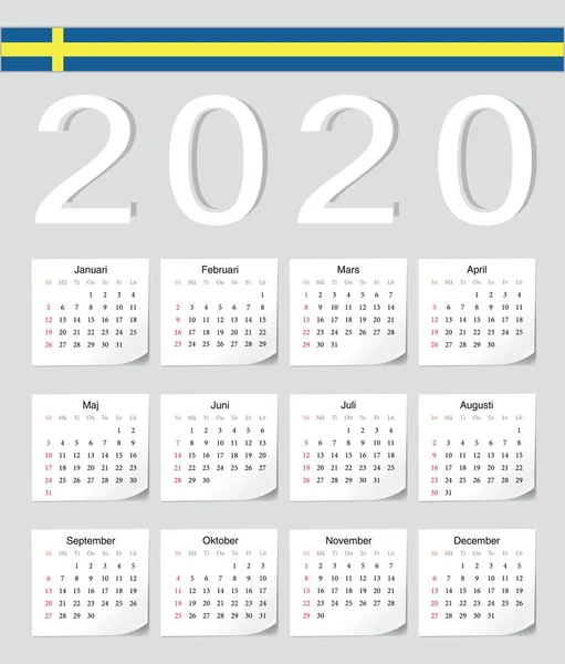 Calendrier suédois 2020 — Image vectorielle