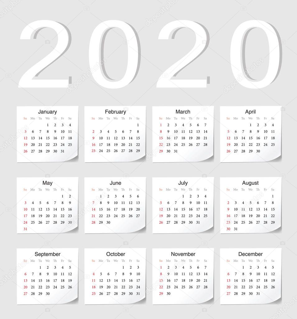 European 2020 calendar — Stock Vector © julvil11 #264681998