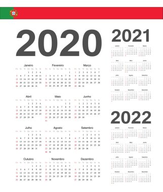 Set of Portuguese 2020, 2021, 2022 year vector calendars. vector
