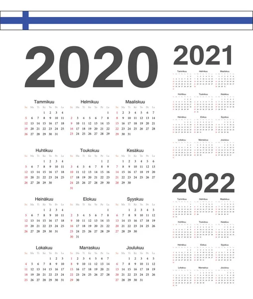 Set of Finnish 2020, 2021, 2022 year vector calendars. — Stock Vector