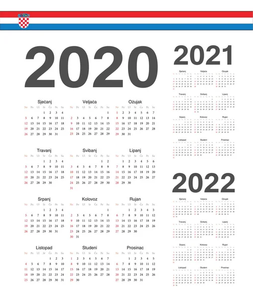 Набір хорватської 2020, 2021, 2022 рік векторні календарі. — стоковий вектор