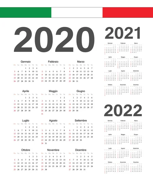 İtalyanca 2020, 2021, 2022 yıllık vektör takvimleri seti. — Stok Vektör