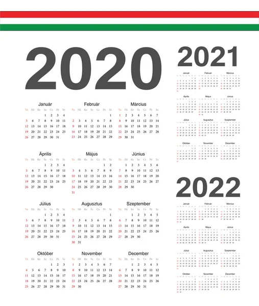 Набір угорських 2020, 2021, 2022 рік векторні календарі. — стоковий вектор
