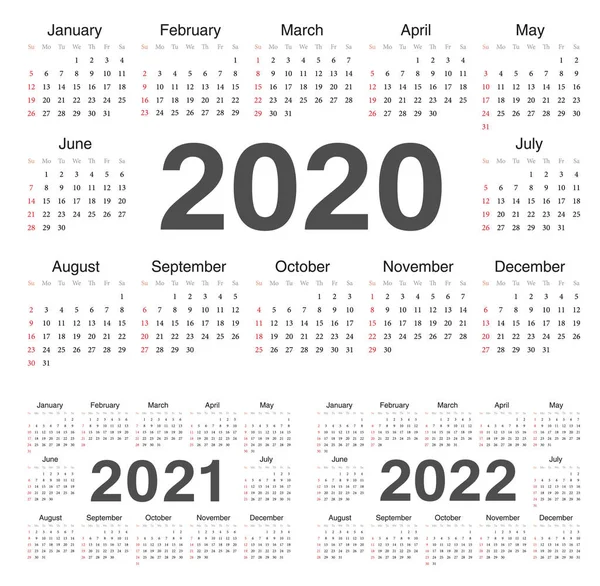 Vektor kör naptárak 2020, 2021, 2022 — Stock Vector