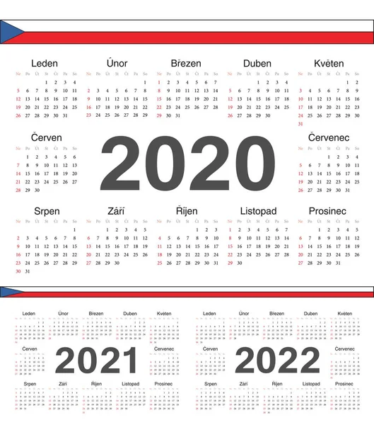 Calendrier vectoriel des cercles tchèques 2020, 2021, 2022 . — Image vectorielle