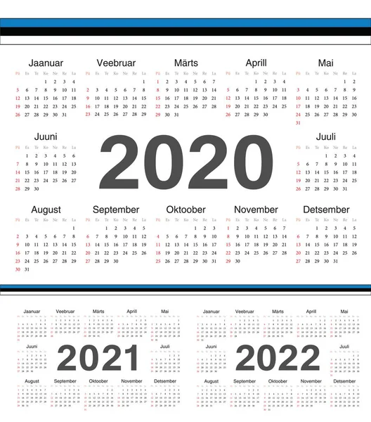 Vector Estonian circle calendars 2020, 2021, 2022. — Stock Vector