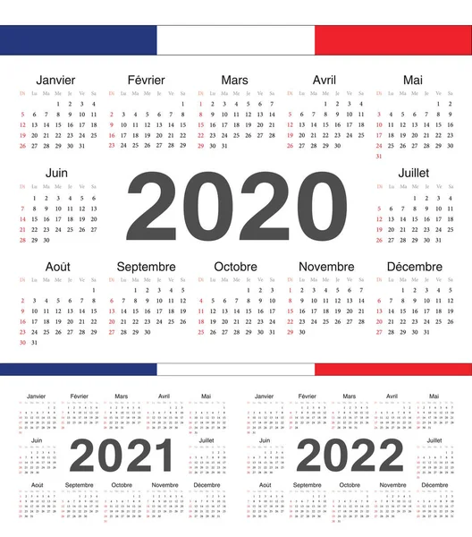 Векторні календарі французького кола 2020, 2021, 2022 . — стоковий вектор