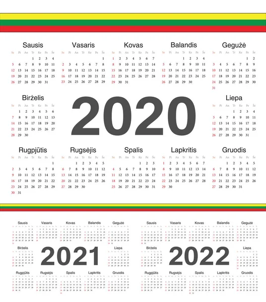 Wektor litewski okrąg kalendarze 2020, 2021, 2022. — Wektor stockowy