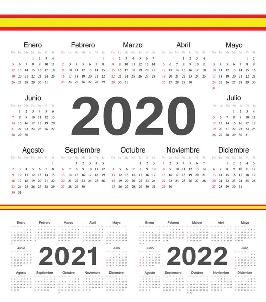 Wektor hiszpański Circle kalendarze 2020, 2021, 2022. — Wektor stockowy