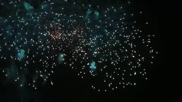 Atoms Jogo Moldado Por Fogos Artifício Céu Noturno Vídeo Câmera — Vídeo de Stock
