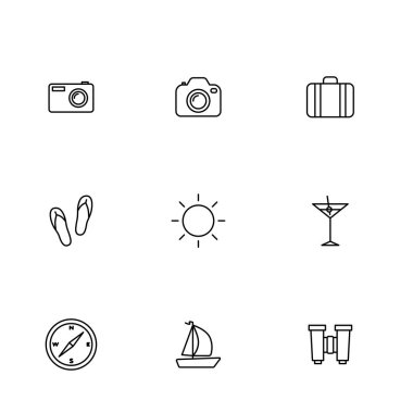 Turistik ve simge seyahat ayarlayın. Seyahat eden öğeleri simge vecor seti.