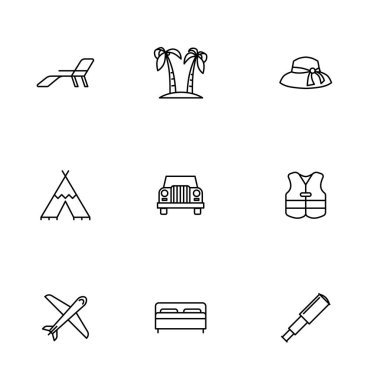Turistik ve simge seyahat ayarlayın. Seyahat eden öğeleri simge vecor seti.