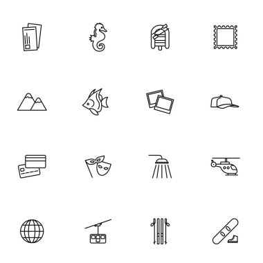 Turistik ve simge seyahat ayarlayın. Seyahat eden öğeleri simge vecor seti.