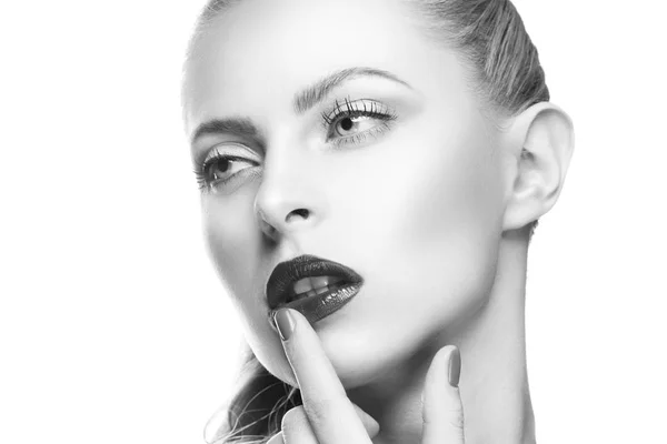 Portrait Woman Dark Lips Nail Polish — Stock Photo, Image