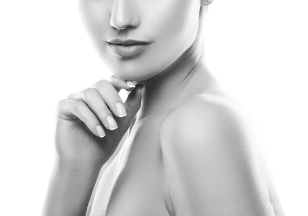 Teilansicht Des Weiblichen Gesichts Mit Natürlichem Make Auf Weißem Hintergrund — Stockfoto