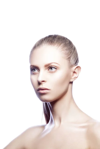 Portret Van Jonge Aantrekkelijke Prachtige Blonde Vrouw Met Kapsel Natuurlijke — Stockfoto