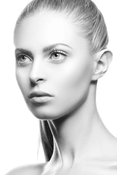 Porträtt Unga Attraktiva Gorgeous Blond Kvinna Med Naturlig Makeup — Stockfoto
