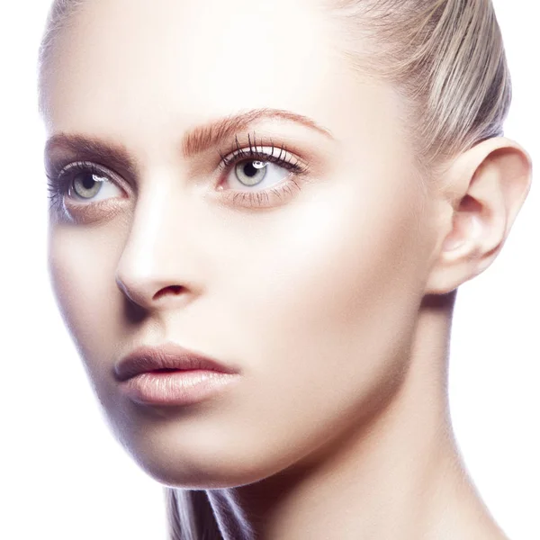 Portrét Atraktivní Blondýnka Přírodní Make Detail — Stock fotografie