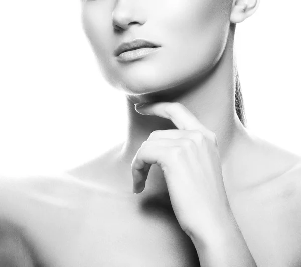 Vista Parcial Mujer Con Maquillaje Natural Sobre Fondo Blanco —  Fotos de Stock