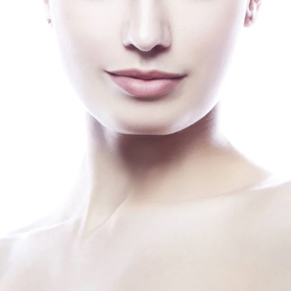 Μερική Άποψη Του Γυναικείου Προσώπου Φυσικό Μακιγιάζ Λευκό Φόντο — Φωτογραφία Αρχείου
