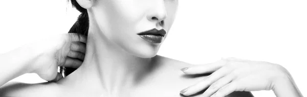 Vista Parcial Del Retrato Mujer Con Maquillaje Moderno Labios Oscuros — Foto de Stock