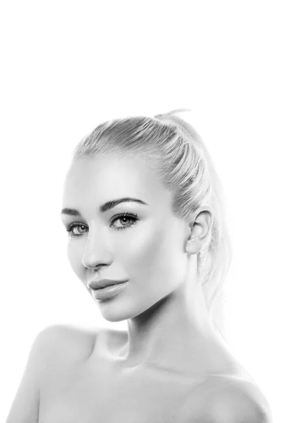 Monochrome Portrait Cute Beauty Model Woman Face Healthy Skin Perfect — Stock Fotó