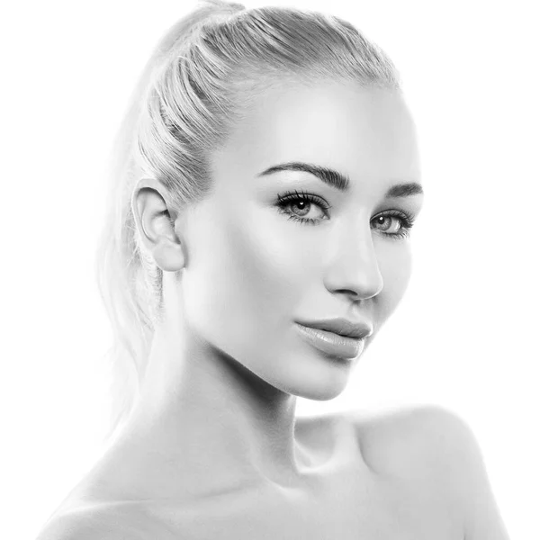 Cute Beauty Model Woman Face Healthy Skin Perfect Lips Nude — Zdjęcie stockowe