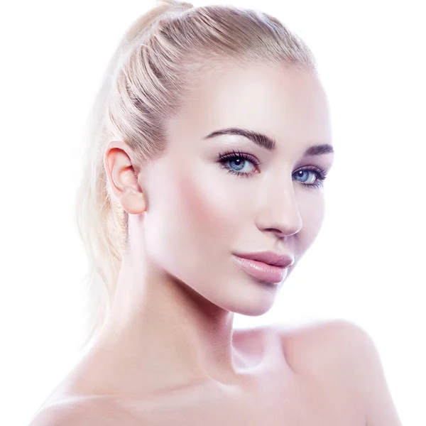 Cute Beauty Model Woman Face Healthy Skin Perfect Lips Nude — Zdjęcie stockowe